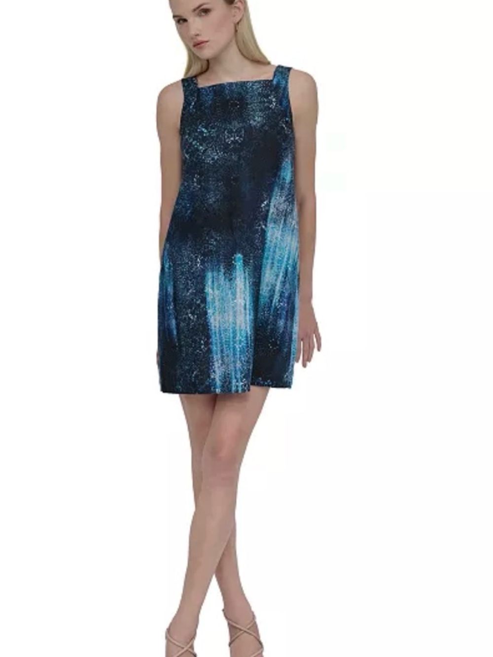 New DKNY Faded print square neck mini shift dress